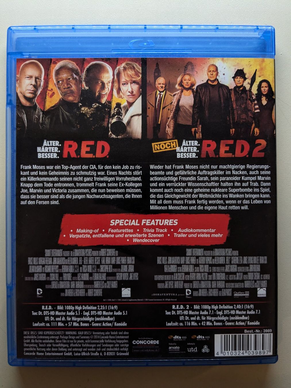 Tutti i DVDs: "R.E.D. 1&2" mit Bruce Willis & Morgan Freeman [2 Blu-rays] – Nuovo e nell'imballaggio originale da Port venduto da gecotom 1
