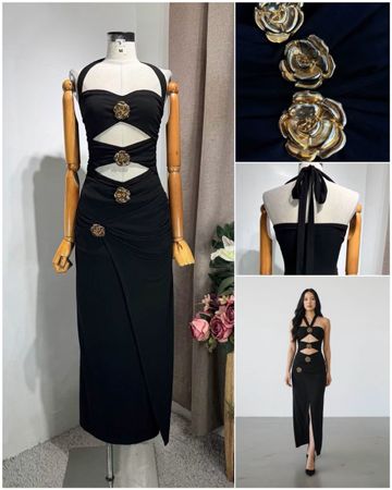 Black  Viscose Midi Dress