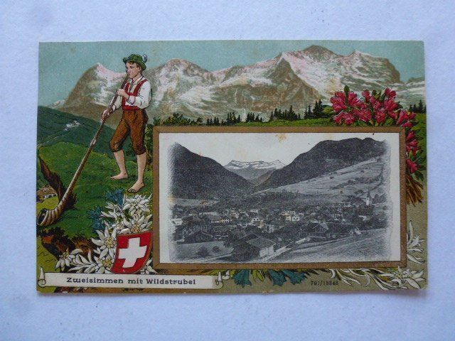 Cartoline postali: AK Zweisimmen mit Wildstrubel 1928 – Usato da Walkringen venduto da Casablanca777