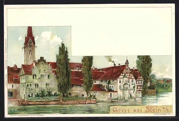 Cartoline postali: Litho Stein a. R., Gebäudepartie am Ufe – Usato da Berlin venduto da bartko-reher
