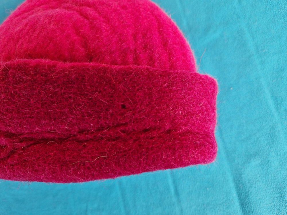 Bonnet Laine Mohair Noir rayé à liserés - Tricot main - Mohair France