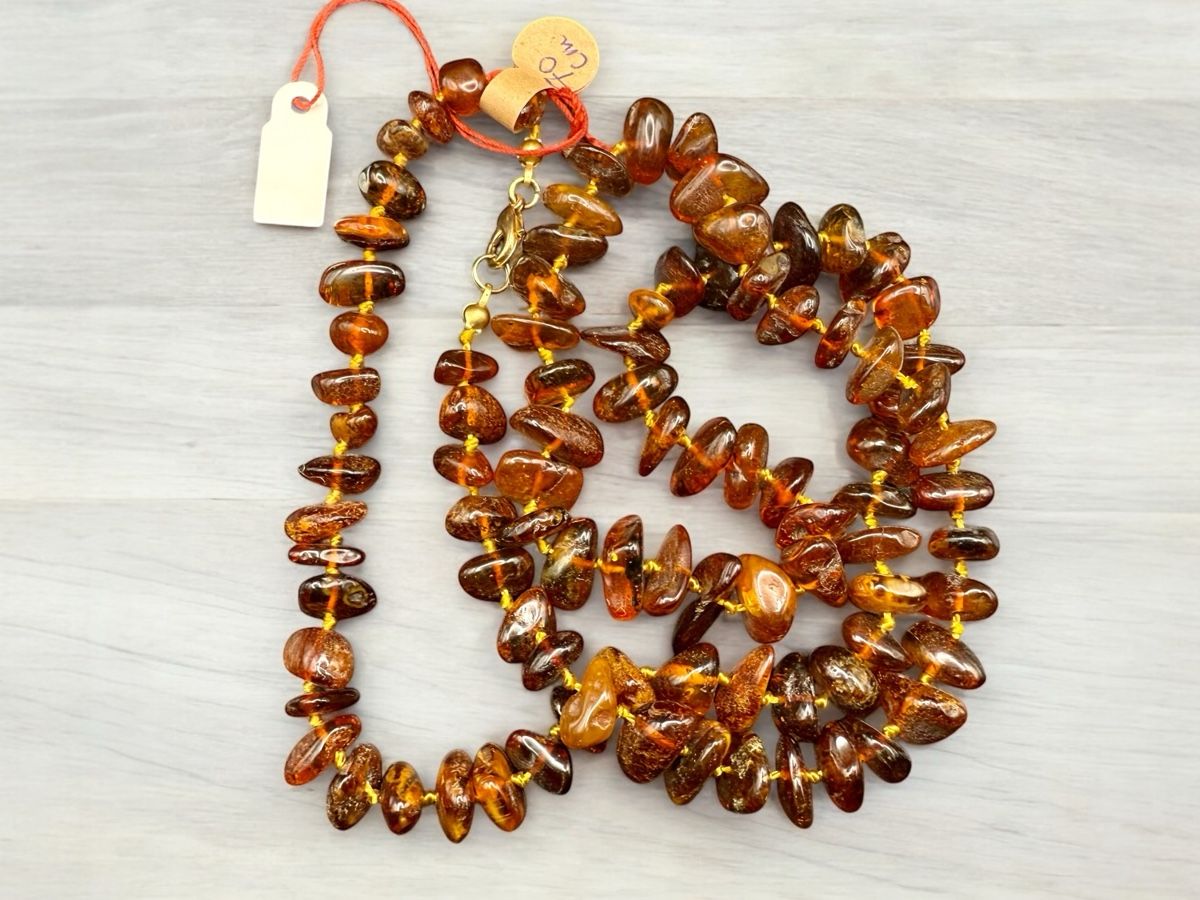 Catenine: Antike Bernstein Halskette Cognac 70cm – Usato da Lamone venduto da LaCantinaMagica 1