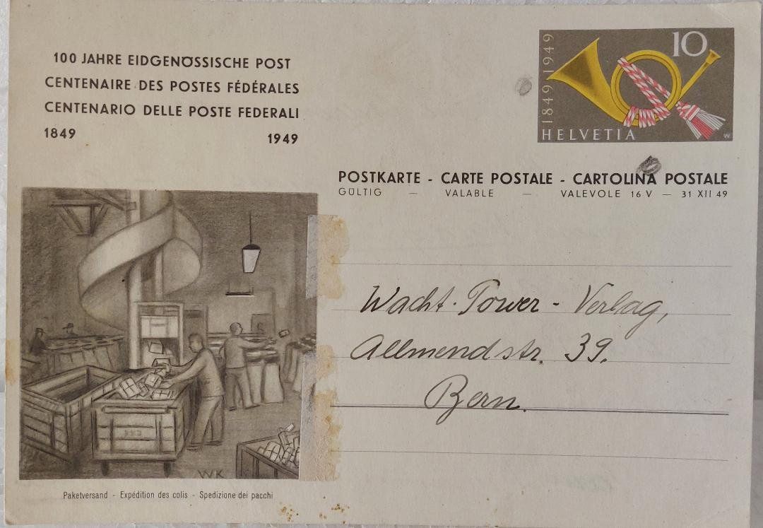 Tutti i francobolli: 100 Jah. Eidgenossische Post /100 ans Postes Féd.  1849-1949 – Usato da Delémont venduto da Domdom1