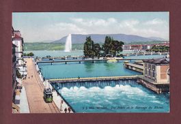 GENEVE - Ponts et barrage du Rhône - Tram - 1913