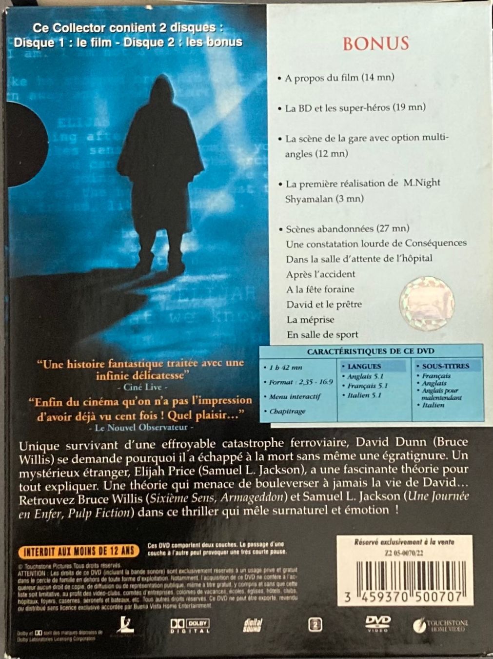 Tutti i DVDs: INCASSABLE (EDITION COLLECTOR) – Usato da Poliez-Pittet venduto da Newtown-Records 1