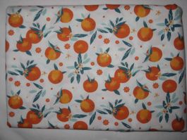 Baumwollstoff weiss mit Orangen und Blätter Reststück!