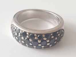 Silber Ring 925 er mit schwarzen Steinen, Grösse 16.2mm💍