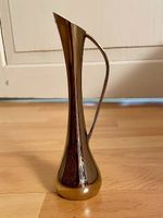elegante silberfarbene Metallvase mit Henkel - Vintage