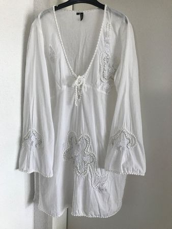 Strandkleid Tunika weiss Grösse L mit Stickerei