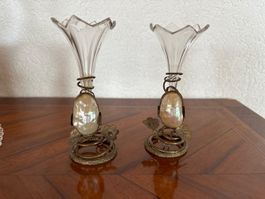 2 Tafelaufsätze Jugendstil Vasen mit Polierter Muschel