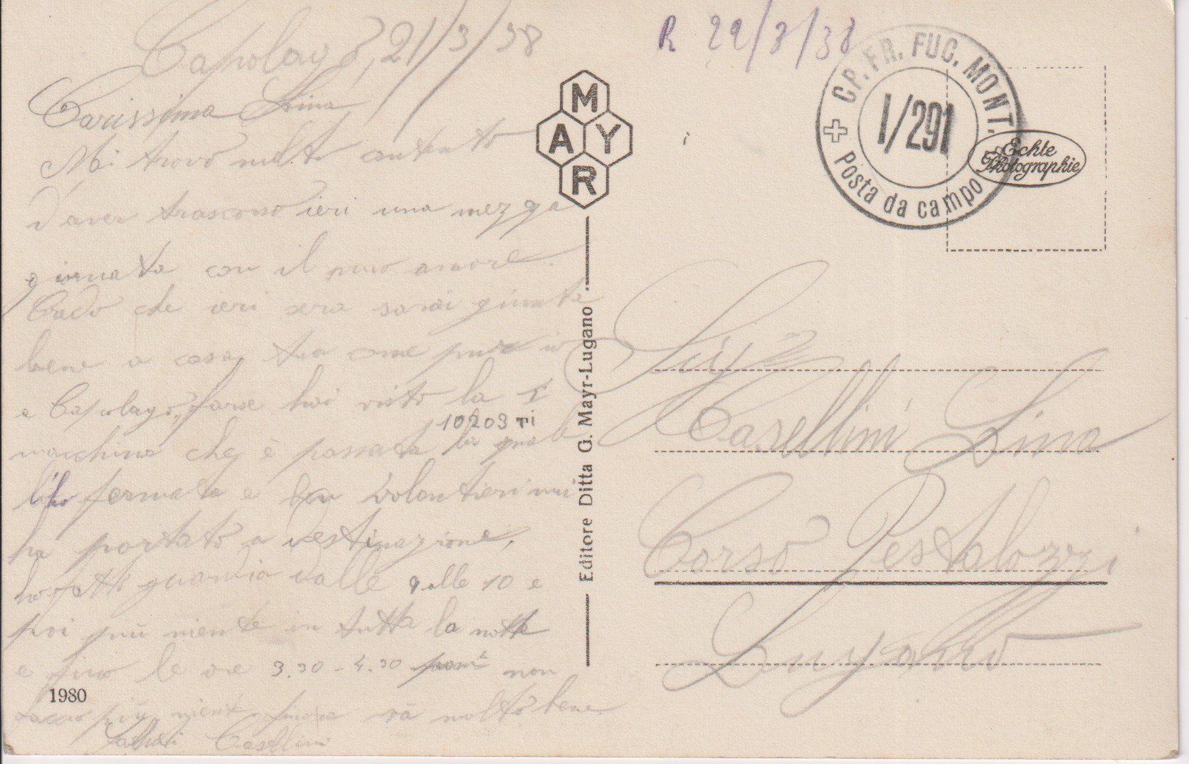Cartoline postali: AK - Saluti da Capolago con diverse vedute, 1938 – Usato da Riva San Vitale venduto da MAR-NAPO 1