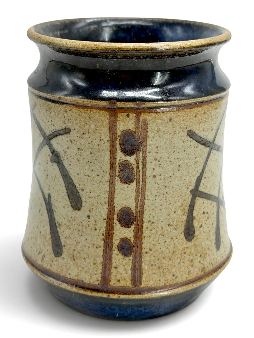 Vasi & Recipienti: Vase grès émaillé signé Décor abstrait bleu cobalt et beige – Usato da Cossonay-Ville venduto da Antiquora 2