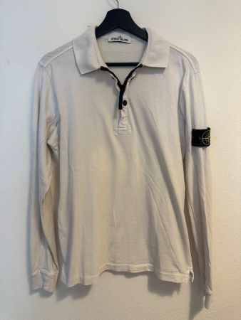 Stone Island Polo Langarm, Gr. M, Weiss
