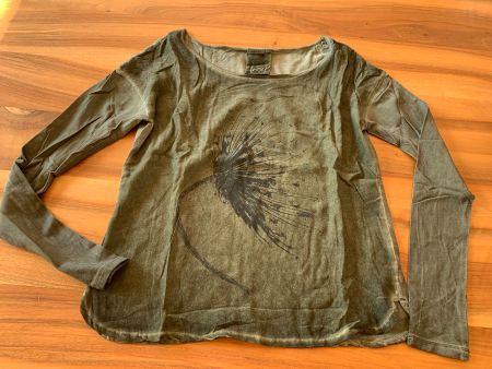 NILE schönes Seidenshirt Pusteblume oliv Gr XS