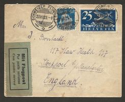 Flugpost  Schweiz 1923 Zürich London Luftpost