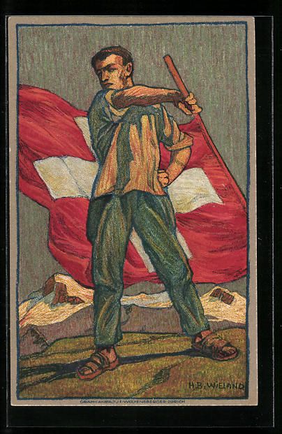 Ansichtskarten: Schweizer Bundesfeier 1912, Fahnenschwen – Gebraucht aus Berlin von bartko-reher