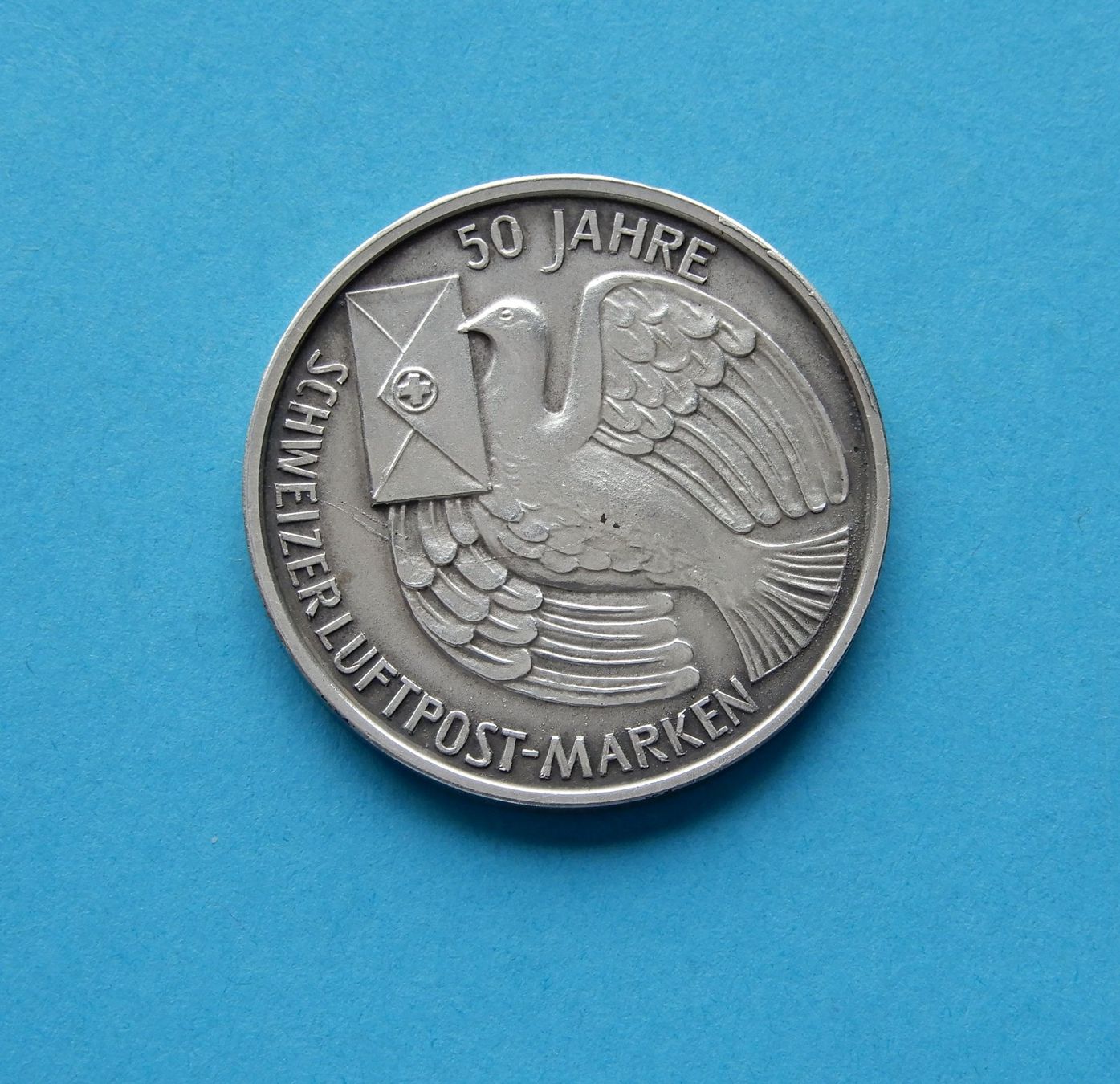 Medaillen: Medaille 50 Jahre Schweizer Luftpostmarken 1969 – Gebraucht aus Trasadingen von Traadinger