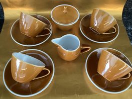 Rössler / 4 Kaffeetassen/ Zuckerdose / Rahmkännchen/ braun
