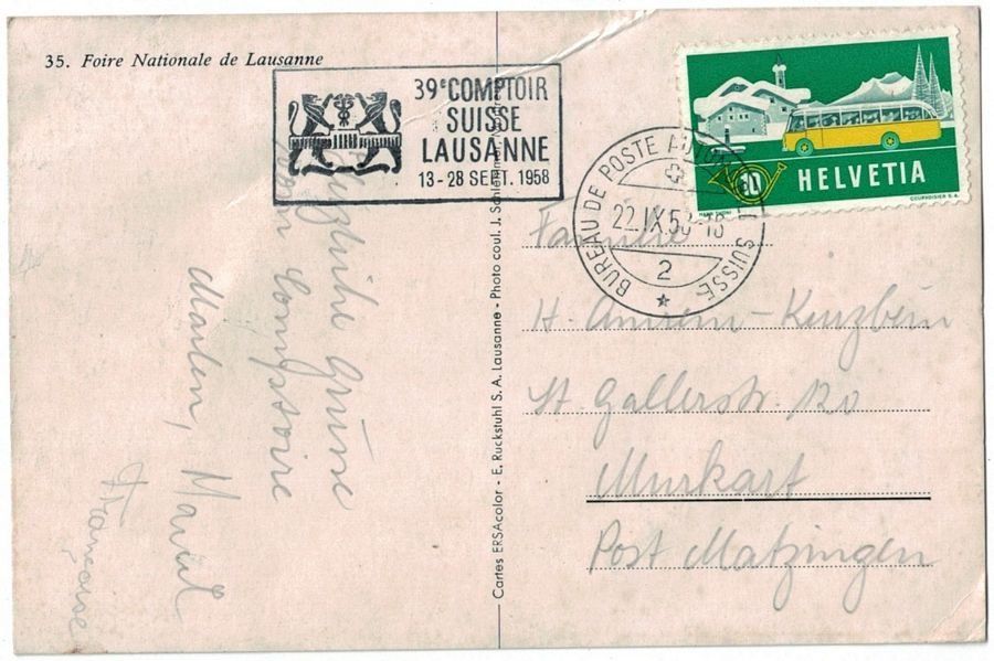 Cartoline postali: Foire Nationale de Lausanne 1958 – Usato da Frauenfeld venduto da POML 1