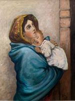 62.5x73.5/ Egg./ handgemaltes Ölgemälde Madonna mit Jesus