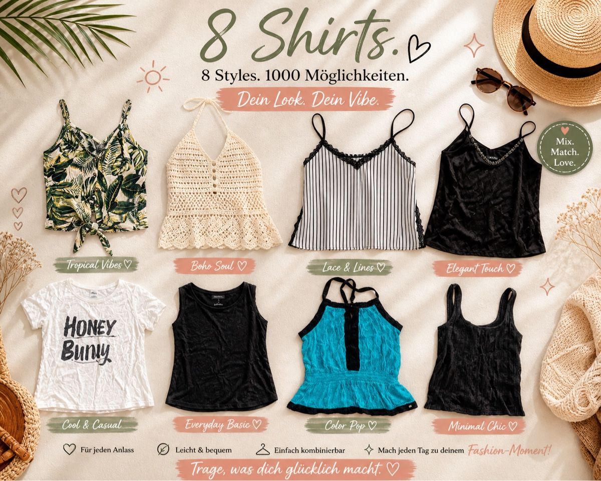 Lotti di vestiti: 8 Sommer Shirts im Set – Usato da Ersigen venduto da rebeccastore