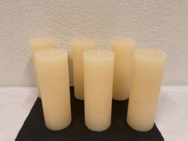 Restposten Kerzen, 6 Stück a je 8x22cm, creme Raureif