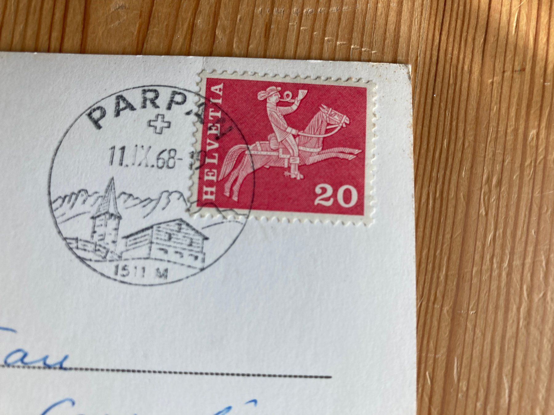 Cartoline postali: Parpan - Kirchturm mit Lenzerhorn - AK 1968 – Usato da Oberuzwil venduto da Henri09 1