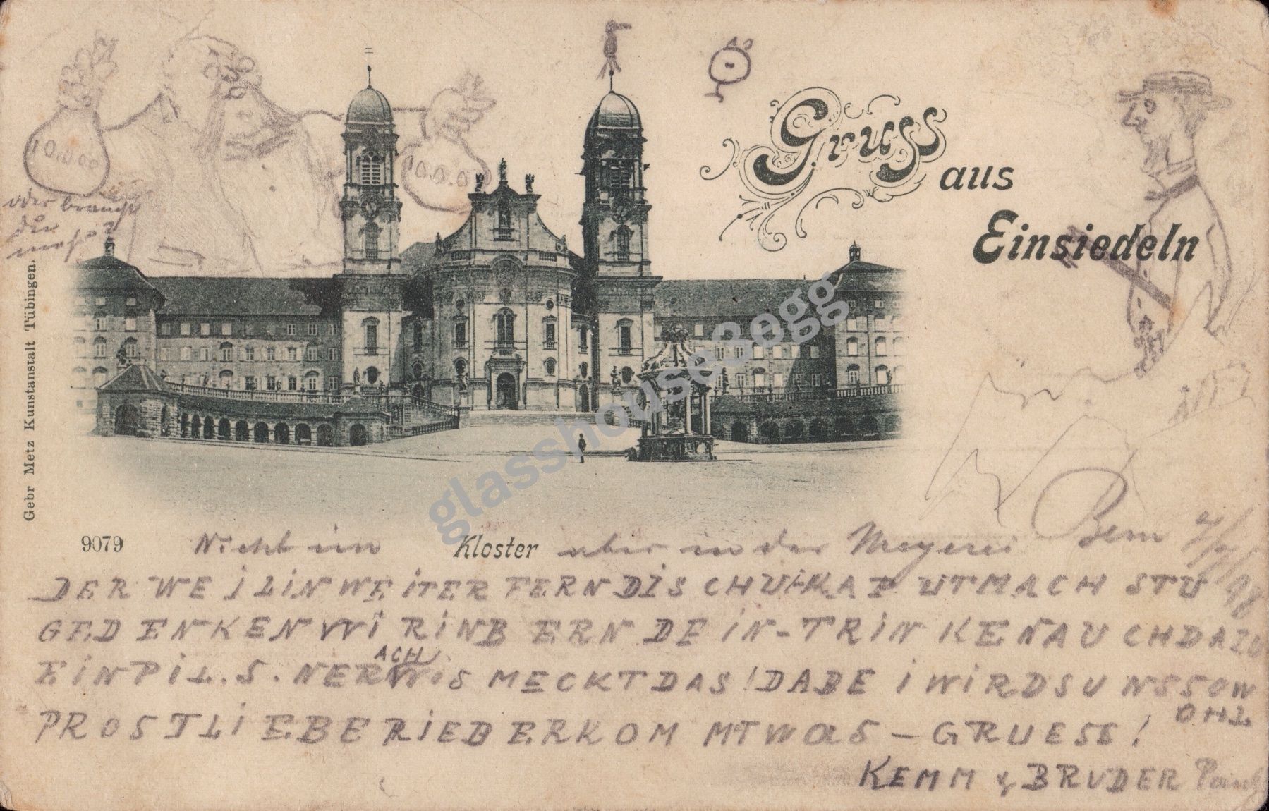 Cartoline postali: AK 1908 Kloster. Gruss aus Einsiedeln – Usato da Eggersriet venduto da glasshouse3egg