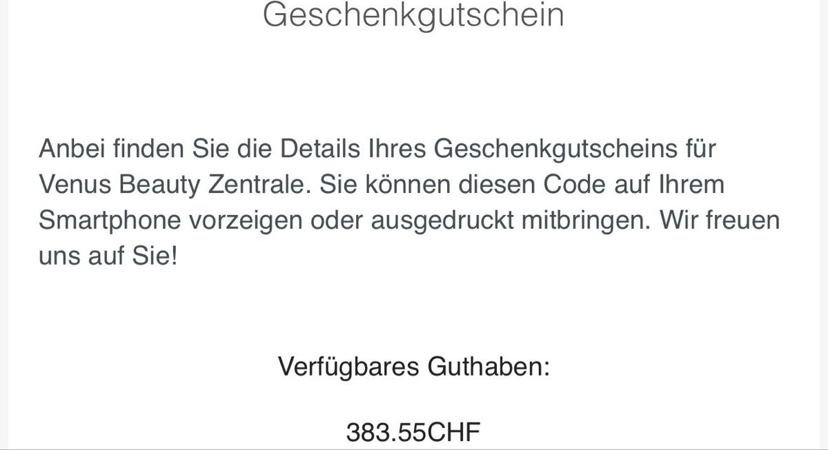 Gutscheine: Venus Beauty Geschenkgutschein 383.55CHF – Neu (gemäss Beschreibung) aus Herisau von Natascha-Honecker 1