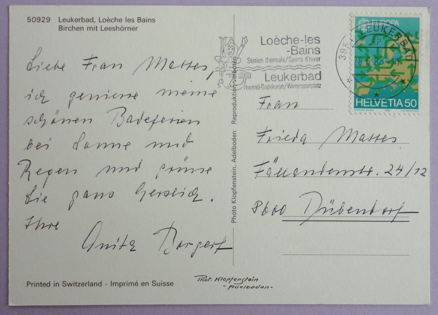 Cartoline postali: Leukerbad, Birchen mit Leeshörner – Usato da Fétigny venduto da Billy2miny 1