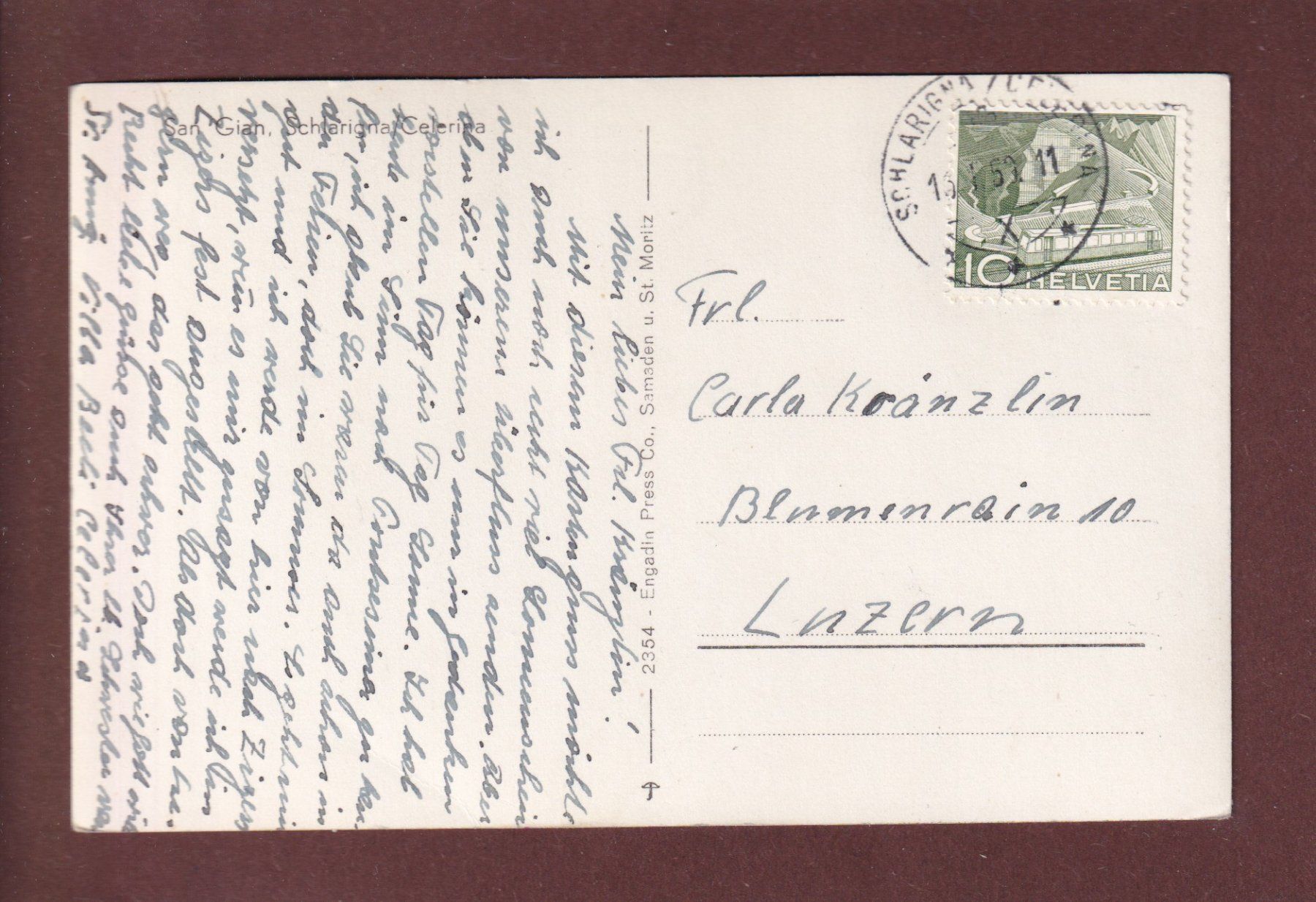 Cartoline postali: SAN GIAN bei Celerina - 1950 – Usato da Pully venduto da nicecards 1