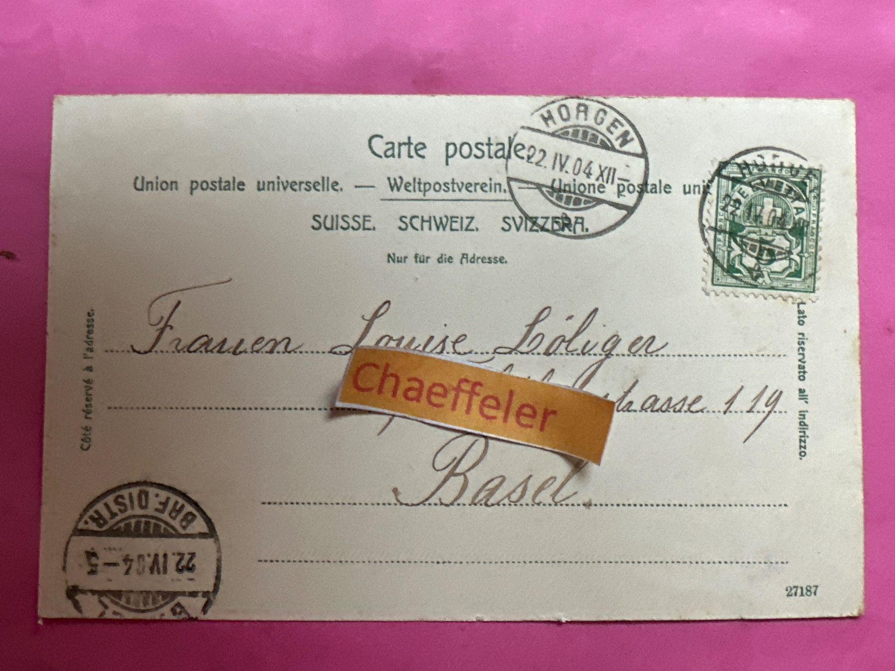 Cartoline postali: 1904 Horgen mit Halbinsel Au – Usato da Zürich venduto da Chaeffeler 1