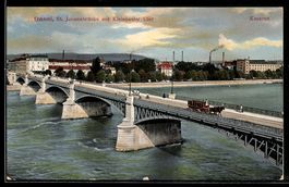 AK Basel, St. Johannbrücke mit Kleinbasler Ufer u. Kaserne