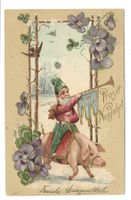 Prosit Neujahr - viel Glück - Zwerg - Schwein - Präge-Litho