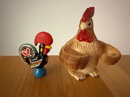 2 Vintage Hühner / Hahn Figuren – Eierhalter