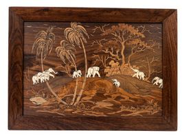 Wandbild Holz-Intarsien Elefanten – Kunsthandwerk mit Knoche