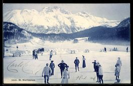 AK St. Moritz, Schlittschuhläufer auf dem St. Moritzersee