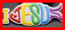 Aufnäher i love Jesus Fisch Kirche Badge Kreuz Paps Glauben