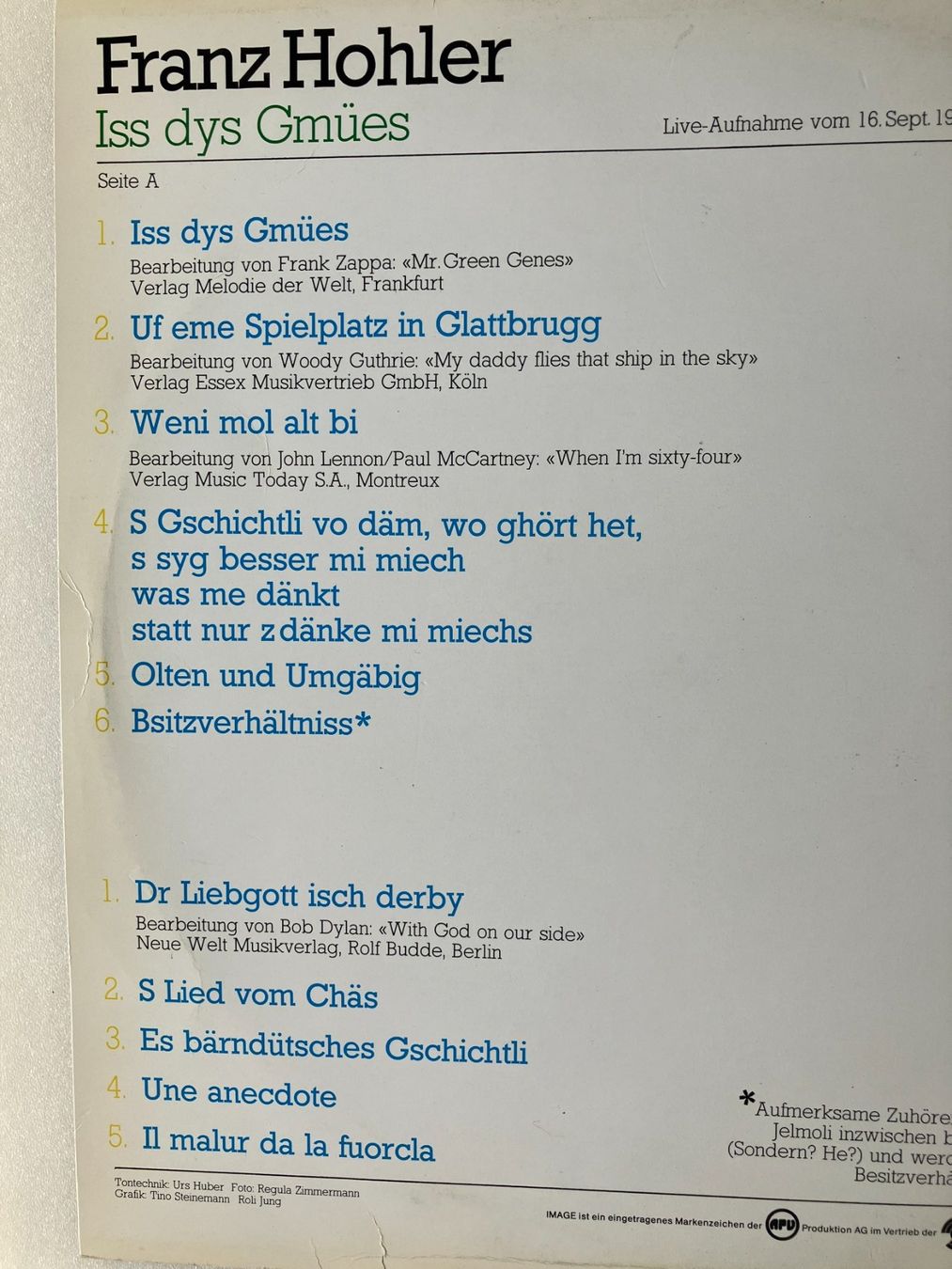 Vinyles: Franz Hohler – D'occasion à Aarwangen par Jukebox3 4