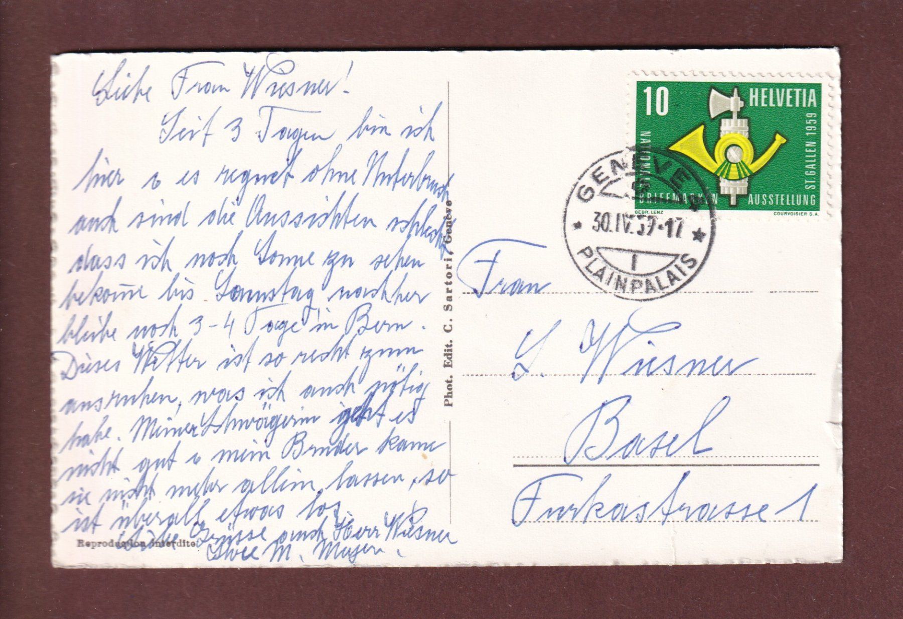 Cartoline postali: GENEVE - Vue aérienne - 1959 – Usato da Pully venduto da nicecards 1