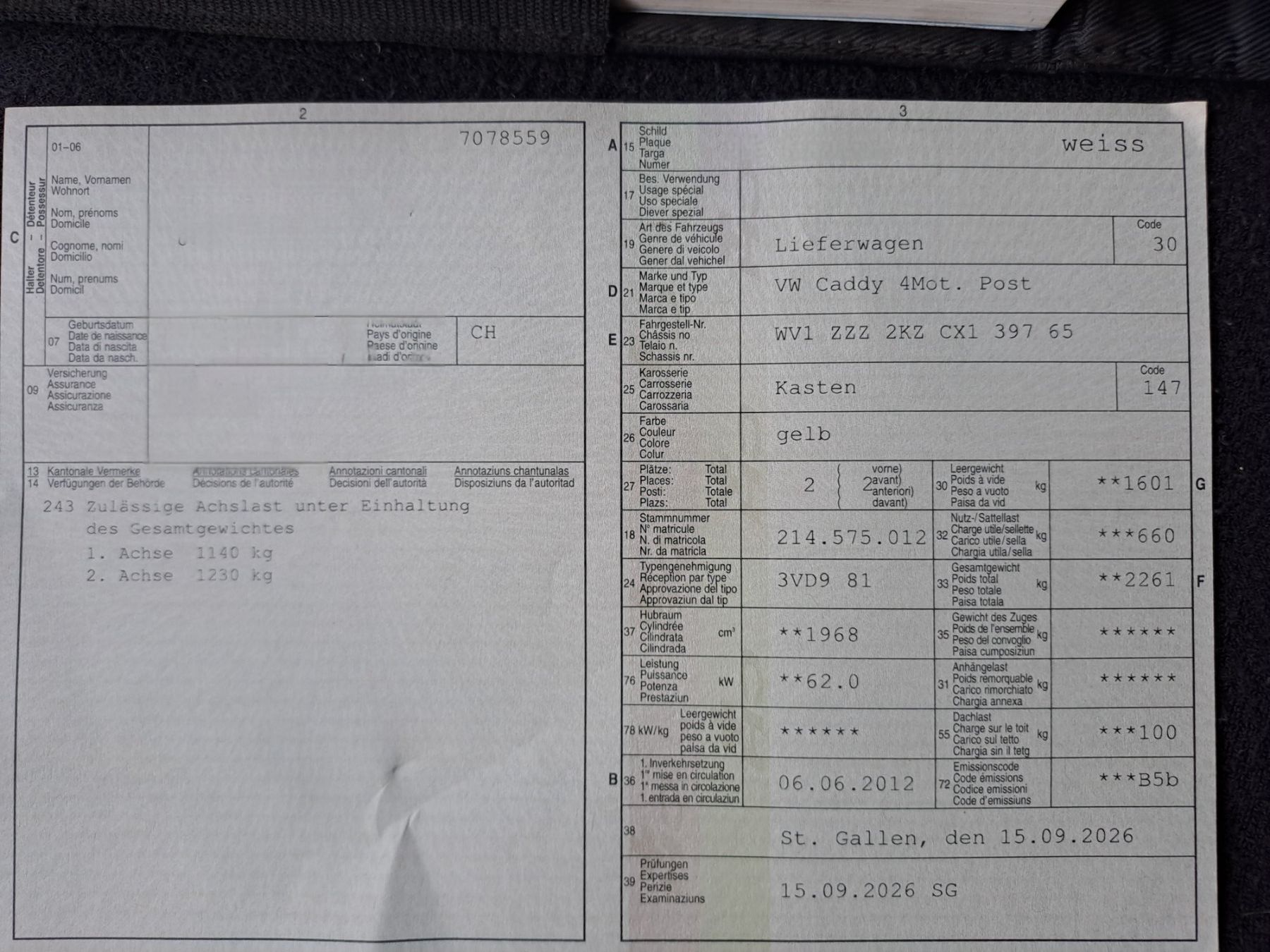 VW Automobili: VW Caddy 4Motion Post, JG 2012,   MFK 15.09.2026 – Usato da Quarten venduto da ebro02 8