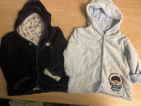 2 Baby Plüsch Kapuzenjacken gefüttert blau dunkelblau Gr.74