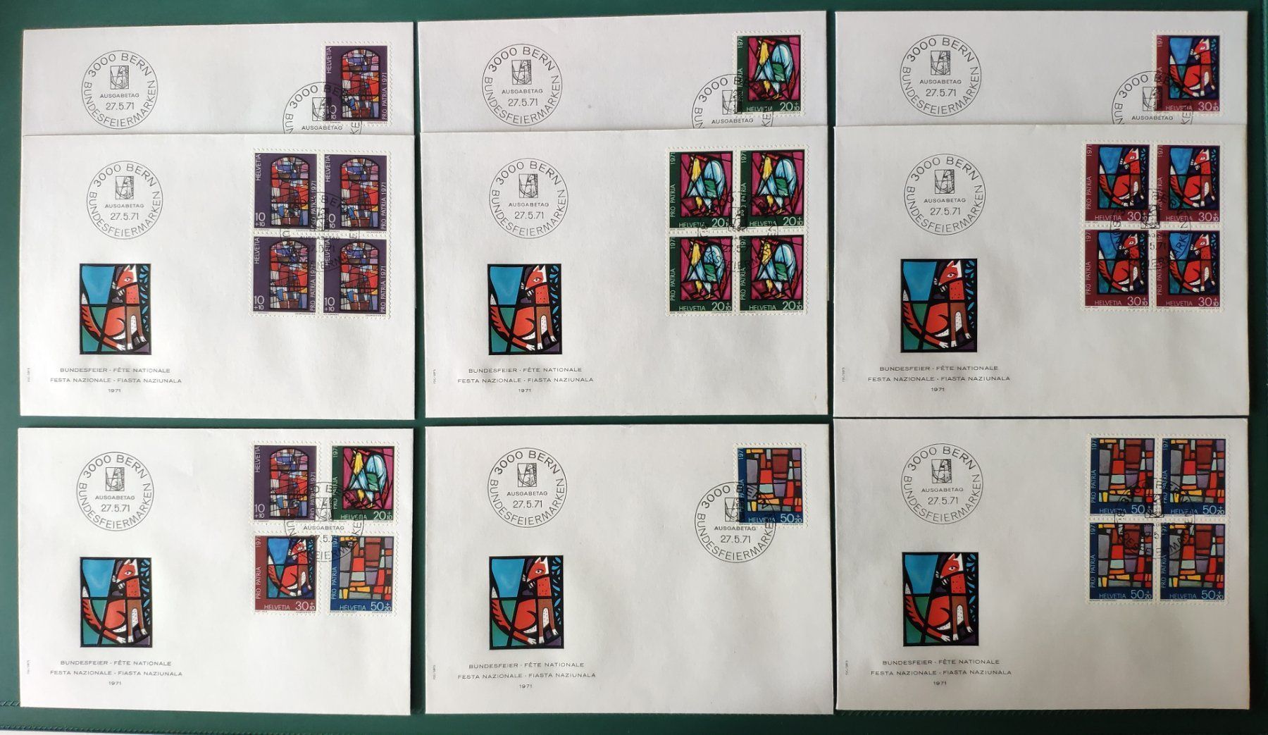 Tutti i francobolli: 27.5.71 Bundesfeiermarken FDC 3 Serien – Usato da Volketswil venduto da Spacepanda
