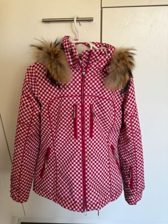 Jacke Almrausch rot weiss kariert 36 Echtpelzbesatz