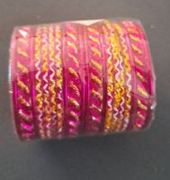 Set of 12 Indian Bangles,, pink and gold design