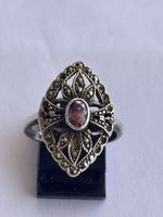 Ring Silber 925 mit Lila Stein und Markasiten Groesse 54