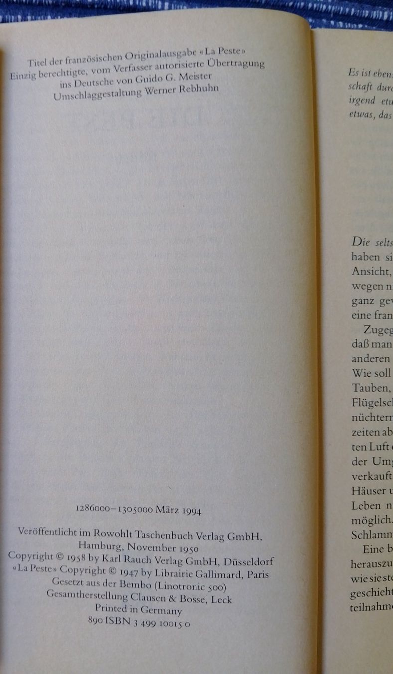 Bücher: Die PEST. Albert CAMUS – Gebraucht aus Zürich von Flitzi2005 5