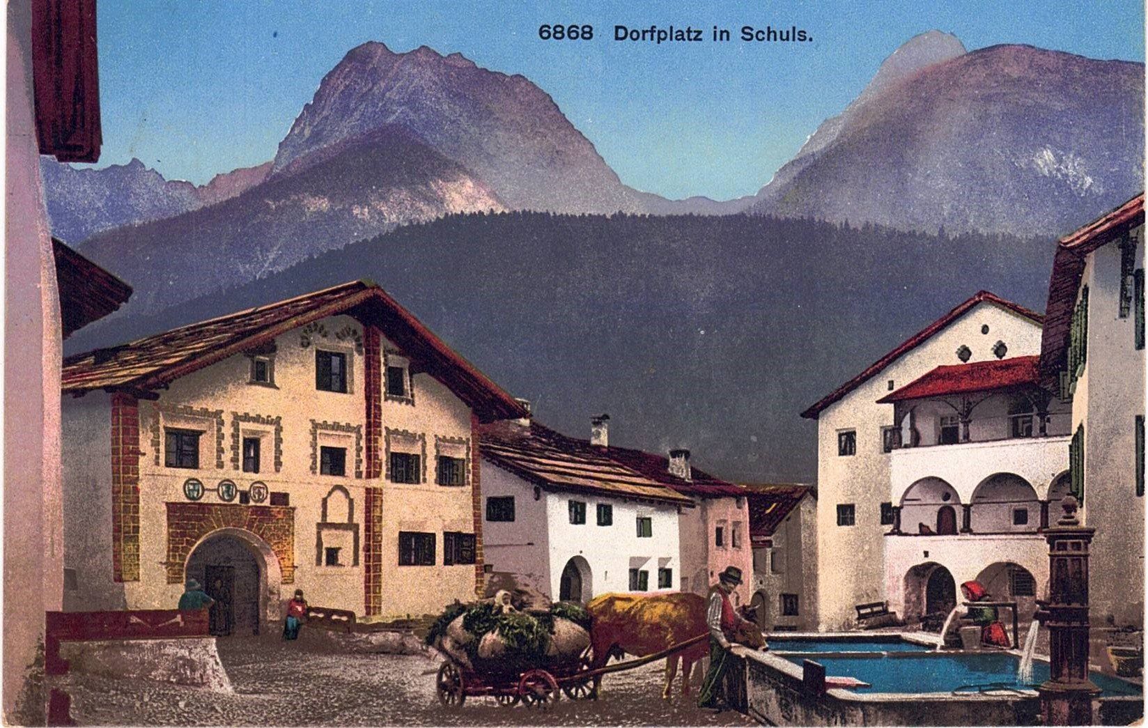 Ansichtskarten: 1917 Schuls Dorfplatz – Gebraucht aus Kreuzlingen von Koi4
