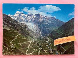 Grimsel- und Furkastrasse. Blick auf Gletsch, Rohnegletscher