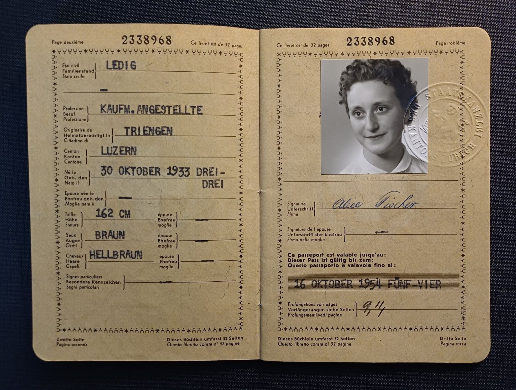 Documenti: Antiker SCHWEIZER PASS Zürich 1954 – Usato da Brittnau venduto da simionius 1